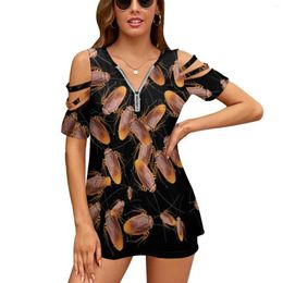 Women's T Shirts Cockroach Infestation Fashion Zip Off Shoulder Top Short-Sleeve Women Shirt Roach Roaches Bug Bugs Insect Insects Scary