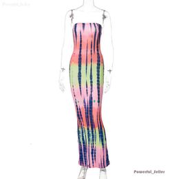 Womens Summer Casual Designer Maxi Dresses Sexy Off Shoulder Dress Wrap Bust Long Skirt Fashion Tie Dye Print Clothing 2418