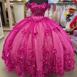 Prenses Quinceanera Elbiseler 3D Çiçek Alet Balyosu Balo Gown Doğum Günü Partisi Elbise Boncuklu Korse Vestidos De 15 Anos 326