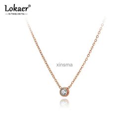 Chokers Lokaer Titanium Stainless Steel Round CZ Crystal Charm Choker Necklaces For Women Girl Trendy Rhinestone Pendant Necklace N20253 YQ240201