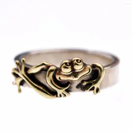 Cluster Rings Fashion Two Tone Frog Ring Opening Adjustable Animal Finger For Men Women Cocktail Party Jewellery Accessories