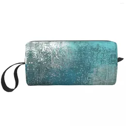 Cosmetic Bags Oil Painting Teal Art Makeup Bag Large Men Women Contemporary Brushstrokes Toiletry Accessories