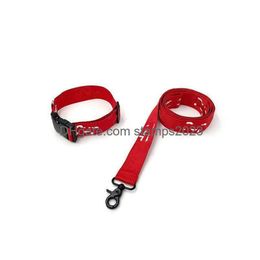 Dog Collars & Leashes Red Dog Collar Leashes Set Adjustable Dogs Cats Letter Print Collars Hairless Cat Schnauzer French Bucket Drop D Dhorq