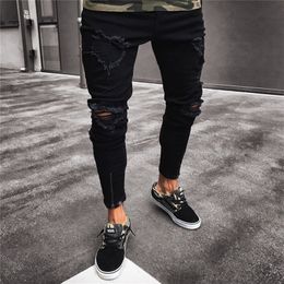Plus Size S/3XL Mens Cool Designer Brand Black Jeans Skinny Ripped Destroyed Stretch Slim Fit Hip Hop Pants With Holes For Men 240125