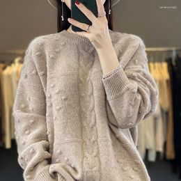 Women's Sweaters 2024 Autumn And Winter Merino Wool Knitted Round Neck Sweater Solid Colour Pullover Loose Fashion Jacket