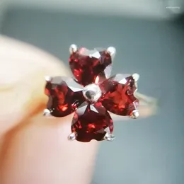 Cluster Rings Natural Real Garnet Ring Love Heart Flower Style 925 Sterling Silver 0.4ct 4pcs Gemstone C981810