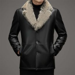 Genuine Wool Sheepskin Mens Fur Suit Collar Loose and Thickened Mink Casual Jacket for Middle Designer Aged Young Men J314
