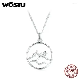 Chains WOSTU Real 925 Sterling Silver Mountain Link Necklace For Women Shiny Zircon Hollow Hill Charms Pendant Creative Party Jewellery