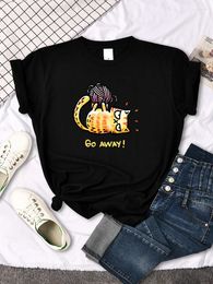 Women's T Shirts Lady T-Shirt Angry Cat Go Away Print T-Shirts Womans O-Neck Sports Oversize Shirt Streetfashion Slim Funny Animal Women