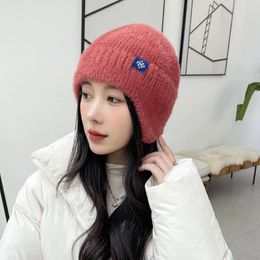 Berets Cycling Outdoors Windbreak Flower Winter Knitted Driving Hat With Earflaps Women Bomber Hats Ear Muff Caps Korean Beanies