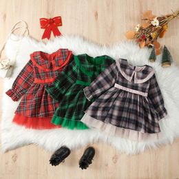Clothing Sets CitgeeAutumn Christmas Kids Girls Dress Long Sleeve Collar Plaid Tulle Patchwork A-line Fall Xmas Clothes