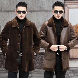 Designer Leather and Fur Integrated Mens Genuine Grass Sheep Cut Down Coat with Medium to Long Lapel Double Sided Wearing Lamb Wool Thick in Winter GJGL