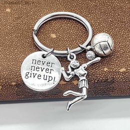 Keychains Lanyards 1Pc Volleyball KeychainShe Believed Never Give Up KeychainsGirls Volleyball JewelryStainless Steel Key RingGifts for Player Q240201