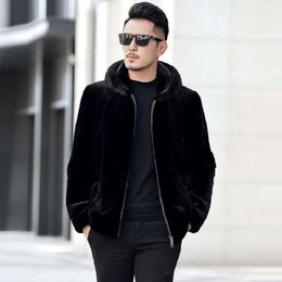 Mink Coat Mens Lapel Whole Winter Hooded Youth Carved Imitation Fur Grass Gold GN1L