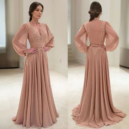 Elegante abito per la madre della sposa Abito da madre a maniche lunghe in chiffon di pizzo con scollo a V e cintura per abiti da sposa