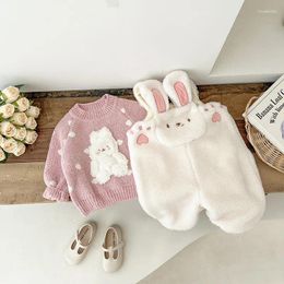 Clothing Sets 2024 Autumn Winter Infant Baby Girl 2PCS Clothes Set Rabbit Knitted Pullovers Cotton Velvet Strappy Pant Born Girls Outfits