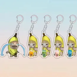 Keychains Food Cat Head Banana Happy Expression Keychain Fun Cartoon Pendant Lanyard Small Fashion Mobile Phone Key Chains