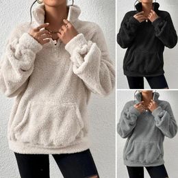 Women's Hoodies Velvet Sweatshirt Winter Fall Plush With Stand Collar Neck Protection Windproof Design Long Sleeve For Cold