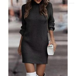 Casual Dresses Women Solid Colour Turtleneck Sweater Dress Spring Autumn Knitted Fashion Long Sleeve Pullover Mini