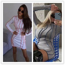 2024 Designer Long Sleeve Ribbed Dresses Women Spring Bodycon Dress Casual Solid Mini Dress Y2k Party Beach Street Wear Wholesale Clothing 10637