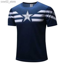 Men's T-Shirts 2024 New 3D Print T Shirt Mens Short Sleeve Hot Captain Inspired Comic Book America Superhero Printed T-Shirt Q240201