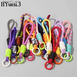 Keychains Lanyards Colourful Braided Lanyard Keychain Unisex Anti-Lost Wrist Strap Paracord With Key Ring For Phone Camera U Disc Bottle Accessories Q240201