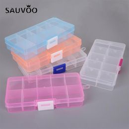 SAUVOO 10 15 Grids Adjustable Rectangle Transparent Plastic Storage Box For Small Jewelry Tool Component Boxes Organizer2238