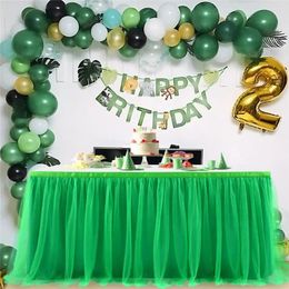 Table Skirt 6FT 9FT Wedding Party Tutu Tulle Mesh Pleated Green Tableware For Home Birthday Decoration