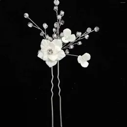 Hair Clips Simple U Shaped Sticks Forks White Flower Designs Crystal Beaded Hairpins Side For Bride Wedding Jewellery