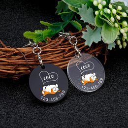 Dog Tag Pet ID Acrylic Personalized Name Corgi Pattern Engraving Customized Number Plate Anti-Lost Puppy Collar Pendant