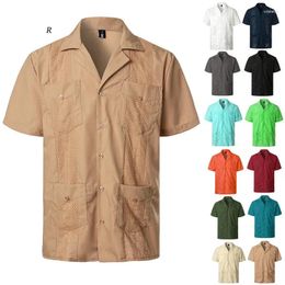 Men's Casual Shirts 2024 Mens Short Sleeve Solid Colour Turn-down Collar Buttons Up Shirt Men High Quality Cotton Summer