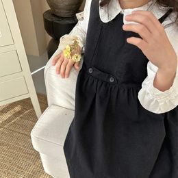 Girl Dresses Spring Summer Black Fashion Square Collar Overalls Dress For Girls All-match Cotton Casual Sundress
