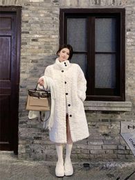 Women's Fur Korean Beige Faux Lamb Coat 2024 Winter Fashion Thick Warmth Long