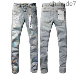 Fashion Mens Denim Tear Foreign Trade Light Blue Jeans Stitching Men Design Motorcycle Riding Cool Slim Pants Purple for Women Rock Revival Letter Pant EVJX