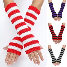 Knee Pads Women Lolita Winter Long Fingerless Gloves Arm Sleeves Elbow Mittens Warmers Sleeve Covers Striped Knitted Gothic
