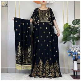 Ethnic Clothing Latest Summer Muslim Suit Women Short Sleeve Robe African Abaya Gold Stamping Boubou Maxi Islam Femme Loose Dress With Big