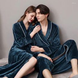 Men's Sleepwear Men Flannel Kimono Bath Gown Ultra Long Robe Coral Fleece Nightgown Lovers Couple Thick Warm Dressing 2024