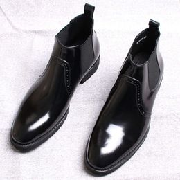 Genuine Leather Ankle Man Slip on Black Brown Pointy Men Dress Shoes Formal Men's Rubber Boots