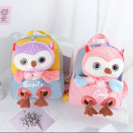 Personalised Owl Backpack for Toddler Girls Cute Mini Plush Baby Book Bag Animal Cartoon Preschool Purse for Kids 13 Years 240118