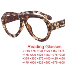 Trendy Oversized Pilot Reading Glasses Women Men Flower Brown Vintage Eyeglasses Clear Blue Light Glasses 1.25 1.5 6 240123