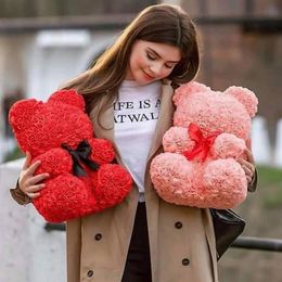 Drop 40cm Cute Rose Flower Teddy Bears Foam Bears Wedding Home Decorations Birthday Valentines's D Gift Love Bear Do233N