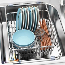 Kitchen Storage Sink Drain Basket 304 Stainless Steel Dishwashing Basin Bowl Rack Dish Tray Filter Net
