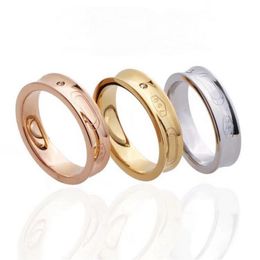 Europe America Fashion Lady Women Titanium Steel Engraved Letter 18K Gold Plated Settings Diamond Circular Arc Ring Rings 3 Color 274F