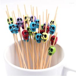 Party Decoration Halloween Decorations Skull Bamboo Pick Buffet Fruit Fork Dessert Stick Cocktail Skewer Disposable Toothpick 50Pcs
