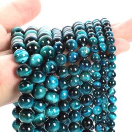 Beads Light Blue Tiger Eye Natural Stone Beads Round Loose Space Bead for Jewelry Making Diy Charm Bracelets Necklace 4/6/8/10/12mm