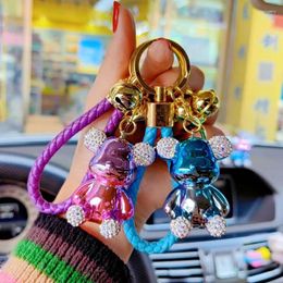 Keychains Light Luxury Electroplating Bear Keychain Fashion Girls Delicate Jewellery Bag Pendant Special Gift Rhinestone