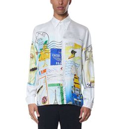 24ss Casablanca FANGLUE Moroccan Holiday Style Stamp Swan Couple Fashion casablanc Long Sleeve Shirt