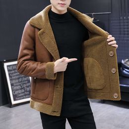 Autumn and Winter Casual Jacket Mens Slim Fit Plush Thick Fur Integrated Top Trendy Double Designer Sided Wearable Warm 3P78
