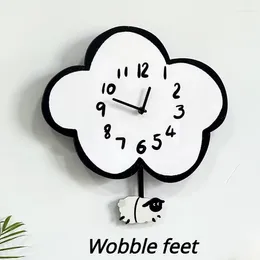 Relógios de parede dos desenhos animados mudo nuvem ovelha relógio sala de estar balanço das crianças decoração de casa moderna simples
