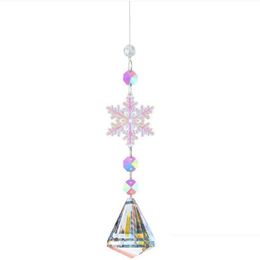 Garden Decorations Crystal Rhinestones Rainbow Maker Snowflake Ball Prism Sun Shine Catcher Window Hanging Ornament Garden Christmas T Dhwyn